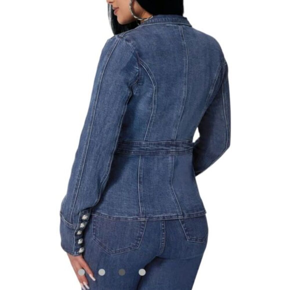 Bebe -956 Tailored Double Breasted Denim Jacket in Antique‎ Indigo Wash size 2 - Picture 6 of 16